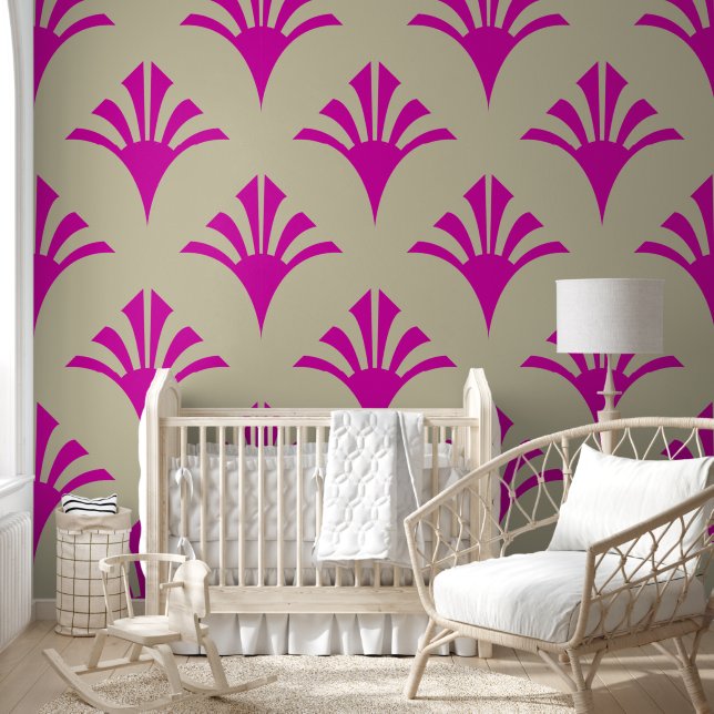 Art Deco Patroon 02 - Vette magenta op gebroken wi Behang (Kinderen)