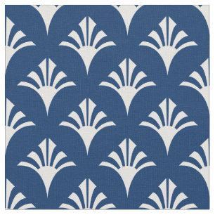 Art Deco Patroon 02 - Wit op Dark Azure Stof