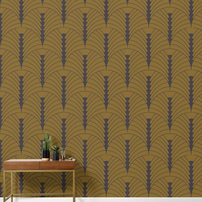 Art Deco Patroon 03 - Deco Zwart op Deco Goud Behang (Hal)