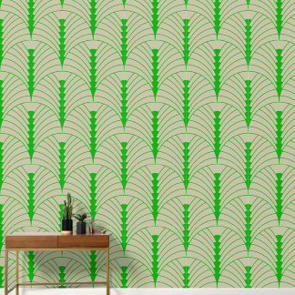 Art Deco Patroon 03 - Donker Lime Groen op Gebroke Behang