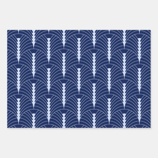 Art Deco Patroon 03 - Lavendel Blauw op Donkerblau Inpakpapier Vel (Voorkant)