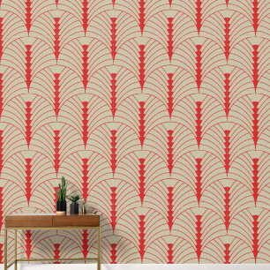 Art Deco Patroon 03 - Perzisch Rood op Gebroken Wi Behang