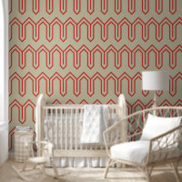 Art Deco Patroon 05 - Perzisch Rood op Gebroken Wi