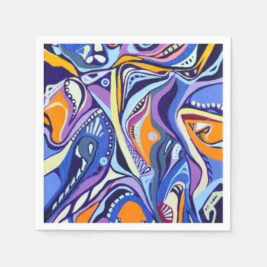 Art Deco-patroon - blauw en oranje Servetten (Voorkant)