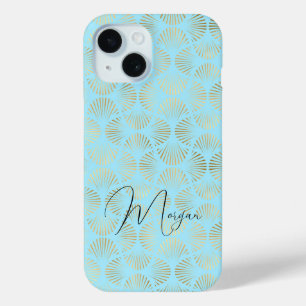 Art Deco Patroon, Goud & Bord Blauw, Script Naam