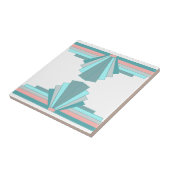 Art Deco Patroon in Blauwgroen & Perzik Tegeltje (Zijkant)