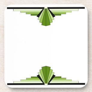 Art Deco Patroon in Groen & Zwart Bier Onderzetter