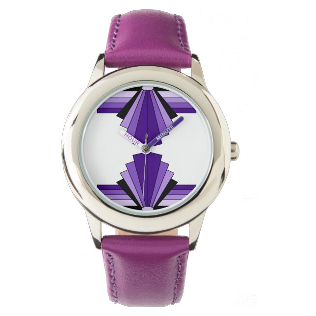 Art Deco Patroon in Purples Horloge (Voorkant)