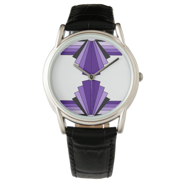 Art Deco Patroon in Purples Horloge (Voorkant)