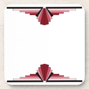 Art Deco Patroon in Rood & Zwart Bier Onderzetter