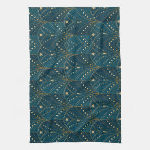 Art Deco-patroon met gouden geometrische vormen Theedoek