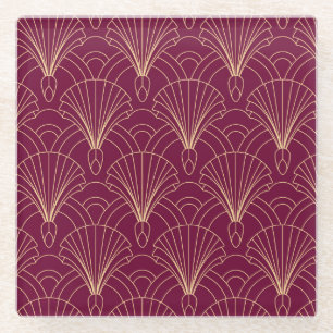 Art Deco-patroon met gouden geometrische waaiermot Glazen Onderzetter