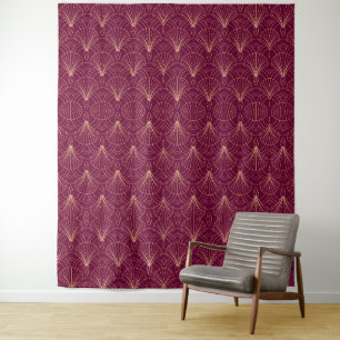 Art Deco-patroon met gouden geometrische waaiermot Wandkleed