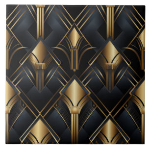 Art Deco Patroon, Metallic effect, zwart en goud Tegeltje