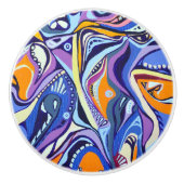 Art Deco-patroon - oranje en blauw Keramische Knop (Voorkant)