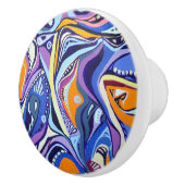 Art Deco-patroon - oranje en blauw Keramische Knop (Rechts)