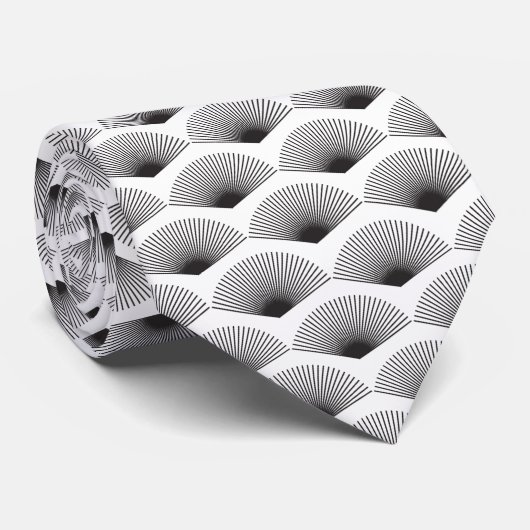 Art Deco Patroon Zwart Fans Witte Achtergrond Stropdas (Opgerold)