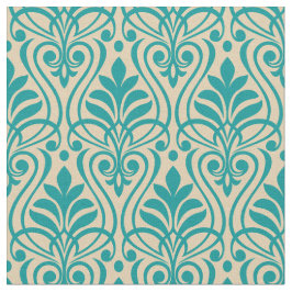 Art Deco Pattern 01 - Blauwgroen op Gebroken Wit Stof