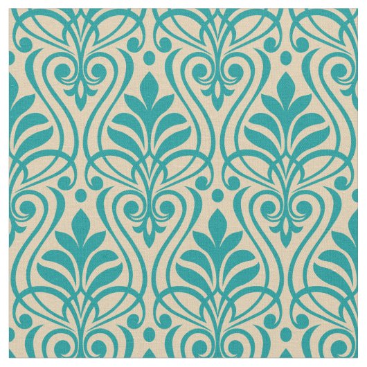 Art Deco Pattern 01 - Blauwgroen op Gebroken Wit Stof (Close Up)