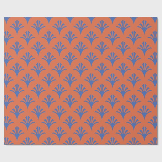 Art Deco Pattern 02 - Pruisisch Blauw op Sinaasapp Cadeaupapier (Vlak)