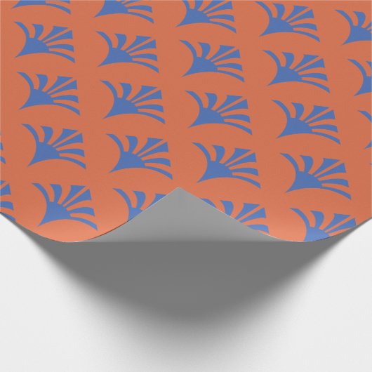 Art Deco Pattern 02 - Pruisisch Blauw op Sinaasapp Cadeaupapier (Hoek)