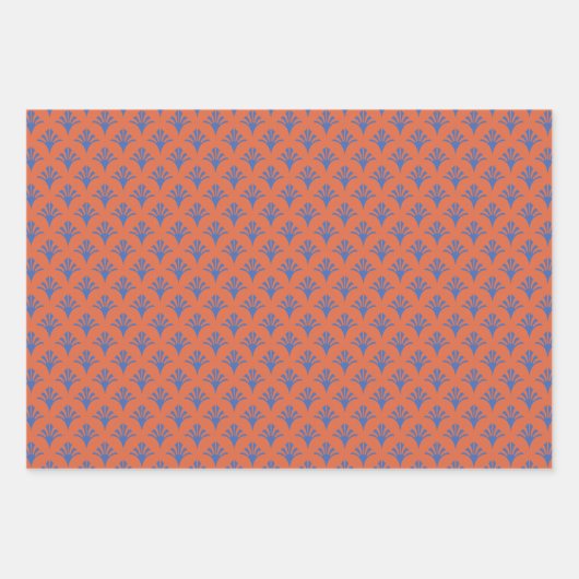 Art Deco Pattern 02 - Pruisisch Blauw op Sinaasapp Inpakpapier Vel (Voorkant 3)