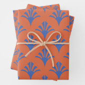 Art Deco Pattern 02 - Pruisisch Blauw op Sinaasapp Inpakpapier Vel (In situ)