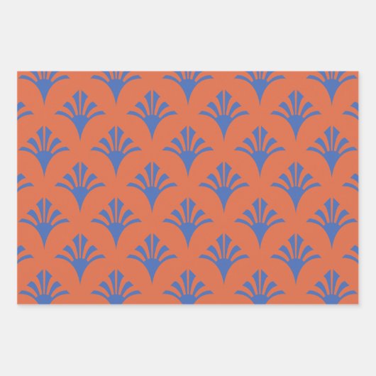 Art Deco Pattern 02 - Pruisisch Blauw op Sinaasapp Inpakpapier Vel (Voorkant)