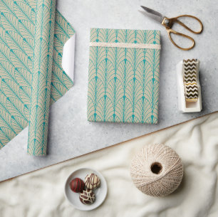 Art Deco Pattern 04 - Blauwgroen op Gebroken Wit Cadeaupapier