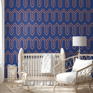 Art Deco Pattern 05 - Sinaasappel op Pruisisch Bla Behang