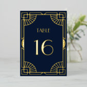 Art Deco Pattern Gold Wedding Table Number Folie Uitnodiging (Staand Voorkant)