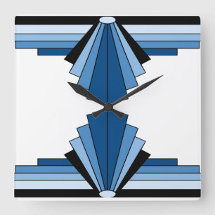 Art Deco Pattern in Blues en Black Vierkante Klok