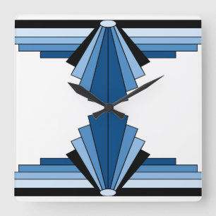 Art Deco Pattern in Blues Vierkante Klok