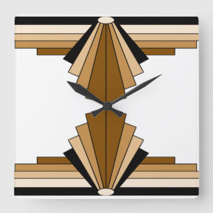 Art Deco Pattern in Brown, Tan en Black Vierkante Klok