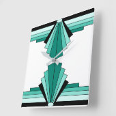 Art Deco Pattern in Greens en Black Vierkante Klok (Hoek)