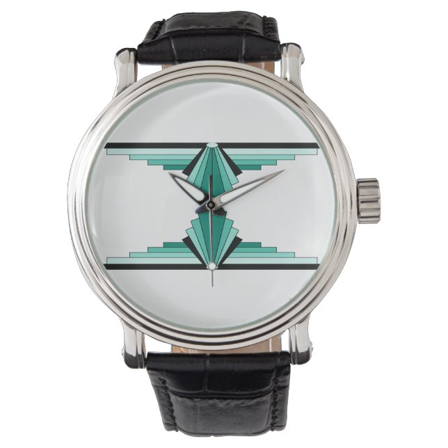 Art Deco Pattern in Groenen Horloge (Voorkant)