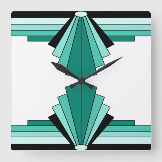 Art Deco Pattern in Groenen Vierkante Klok (Voorkant)