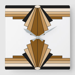 Art Deco Pattern in Oranje en Tan Vierkante Klok