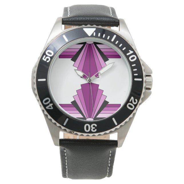 Art Deco Pattern in Pinks Horloge (Voorkant)