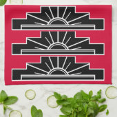 Art Deco Pattern in Red Tea Towel Theedoek (Gevouwen)