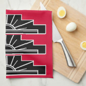 Art Deco Pattern in Red Tea Towel Theedoek (Quarter Fold)