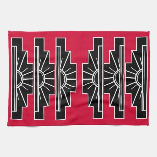 Art Deco Pattern in Red Tea Towel Theedoek (Horizontaal)