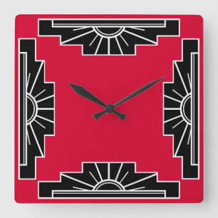 Art Deco Pattern in Red Vierkante Klok