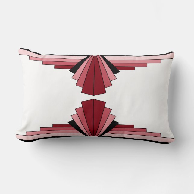 Art Deco Pattern in Reds en Black Lumbar Cushion Kussen (Voorkant)