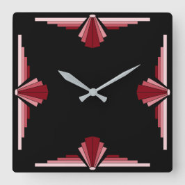 Art Deco Pattern in reds Vierkante Klok