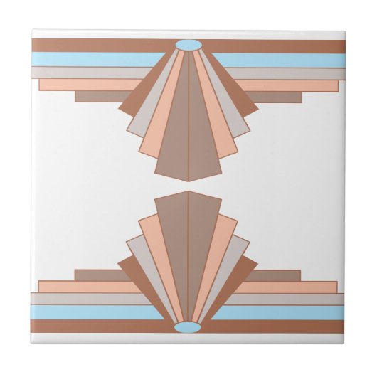 Art Deco Pattern in Tan & Blue Tegeltje (Voorkant)