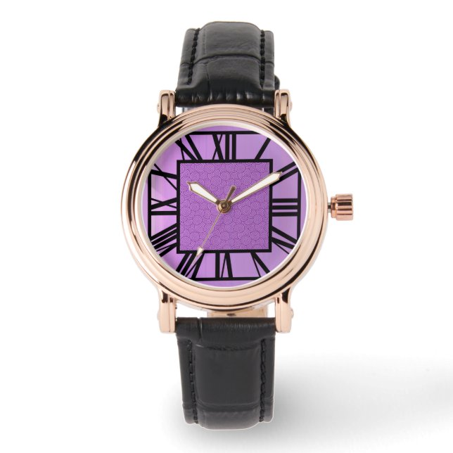 Art Deco Pattern, lavender metallic Horloge (Voorkant)
