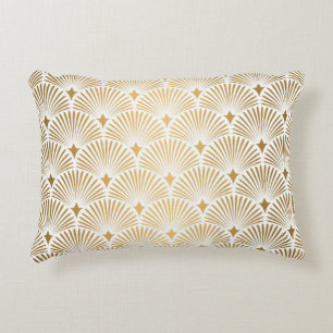 Art Deco Pattern Naadloze witte en gouden ruggengr Accent Kussen