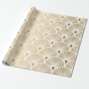 Art Deco Pattern Naadloze witte en gouden ruggengr Cadeaupapier