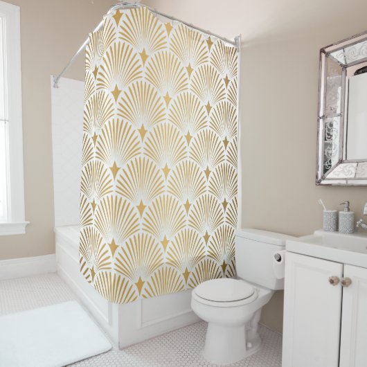 Art Deco Pattern Naadloze witte en gouden ruggengr Douchegordijn (In situ)